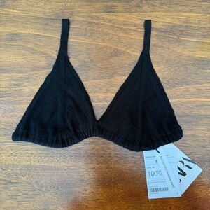 NWT Zara Woman 100% Wool Ribbed Bra Top Black Size L